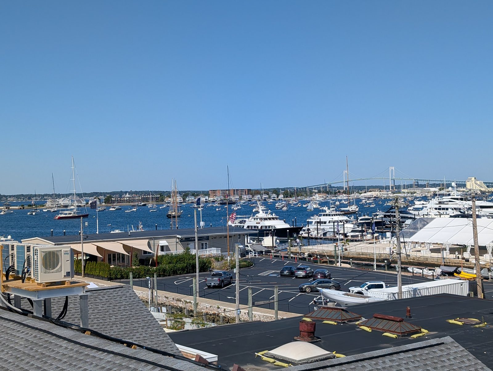 Harbor and bridge view from the rooftop deck